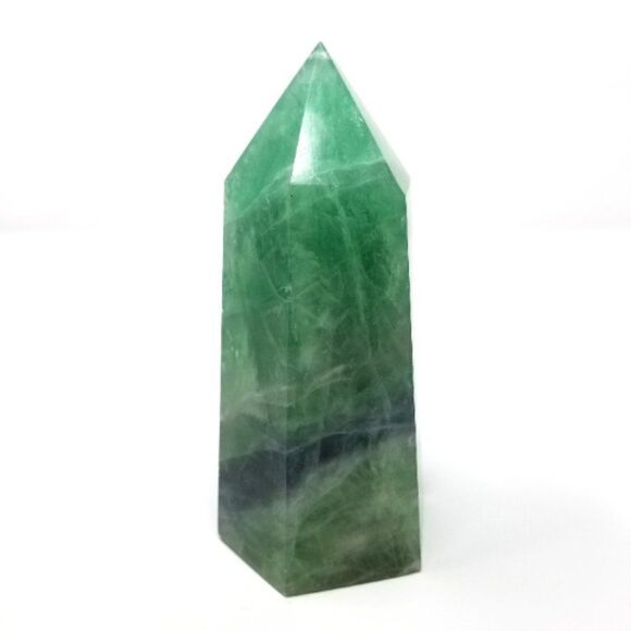 Green Fluorite Crystal Tower with Natural Purple Vein & Rainbow Inclusions - Picture 4 of 6